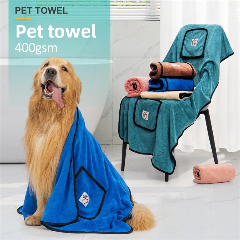 Quick-Dry Dog Bath Towel with Hand Pockets