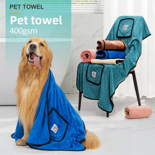 Quick-Dry Dog Bath Towel with Hand Pockets