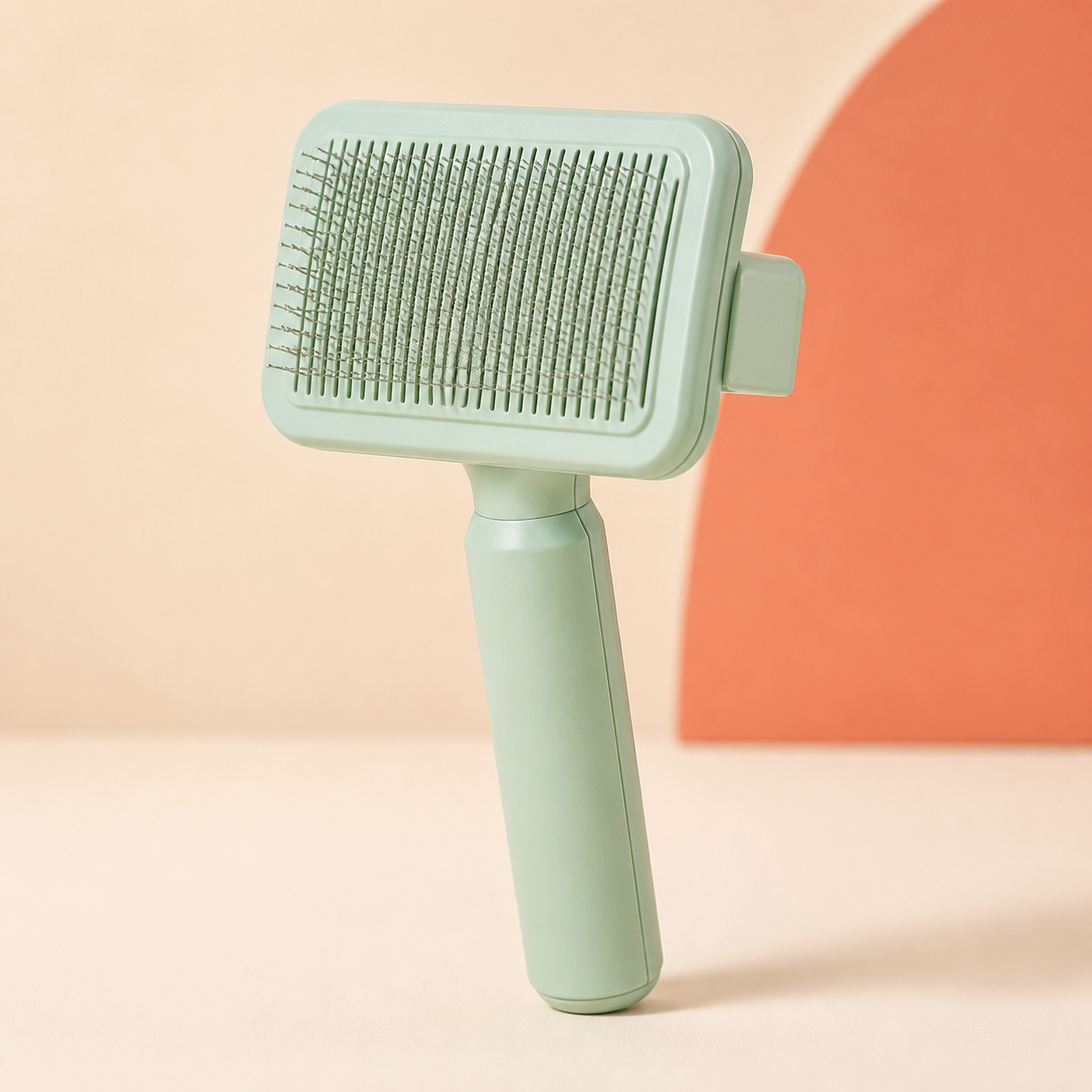 Mint green self-cleaning pet slicker comb with fine metal pins