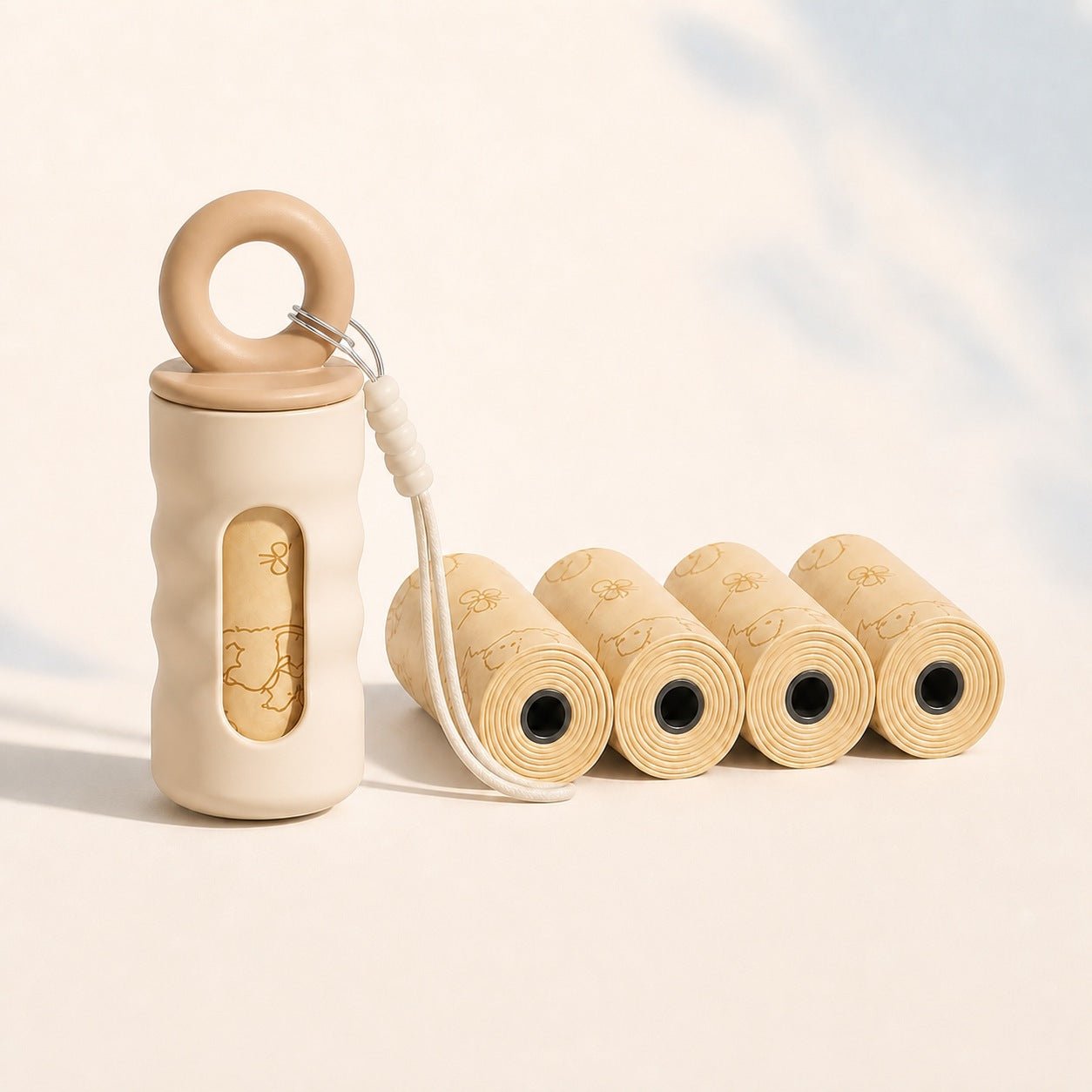 Dog Waste Bag Dispenser & Refill Sets - Starter Set — Beige + 4 Rolls