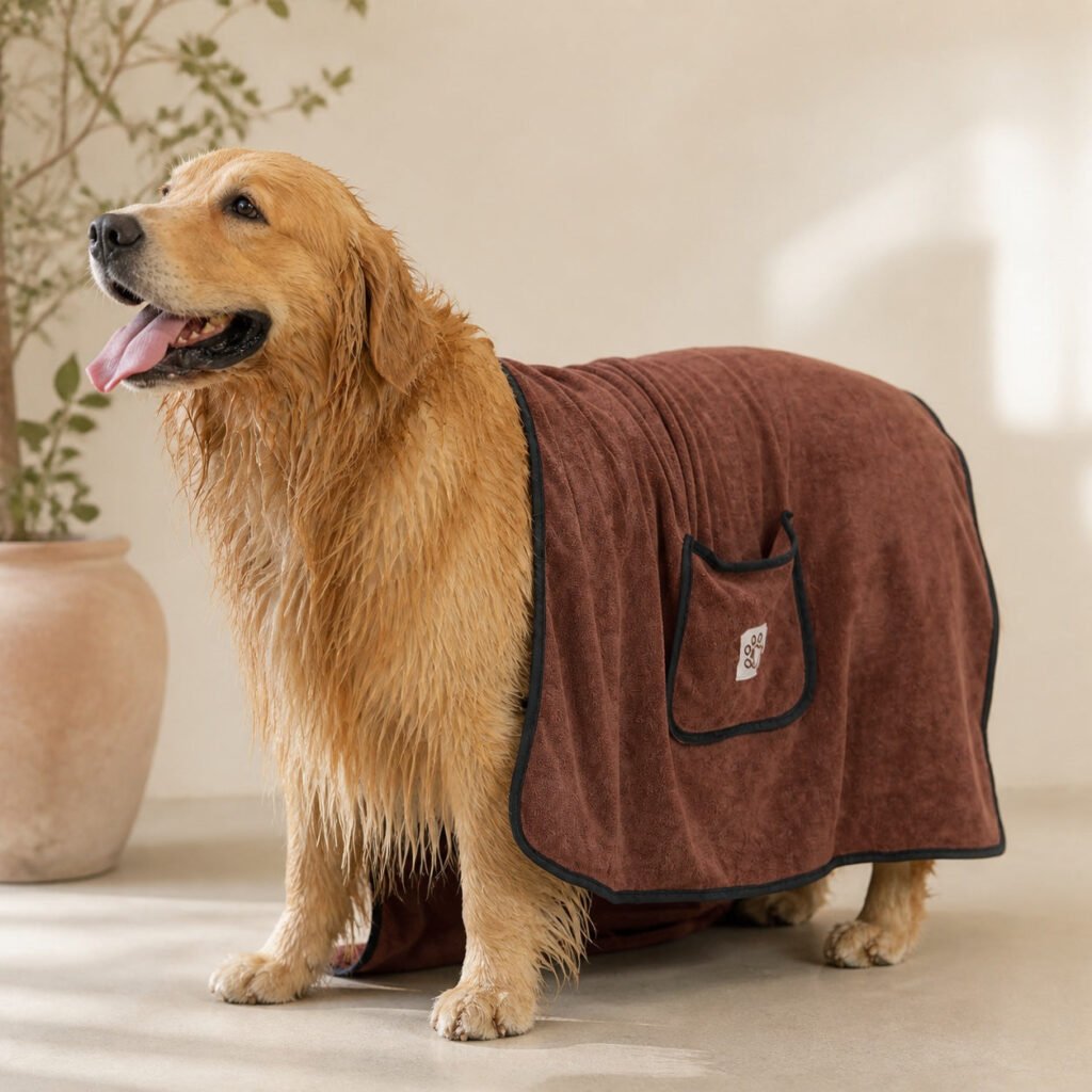 Microfiber Dog Bath Towel with Hand Pockets - Brown / Large — 130 × 70 cm