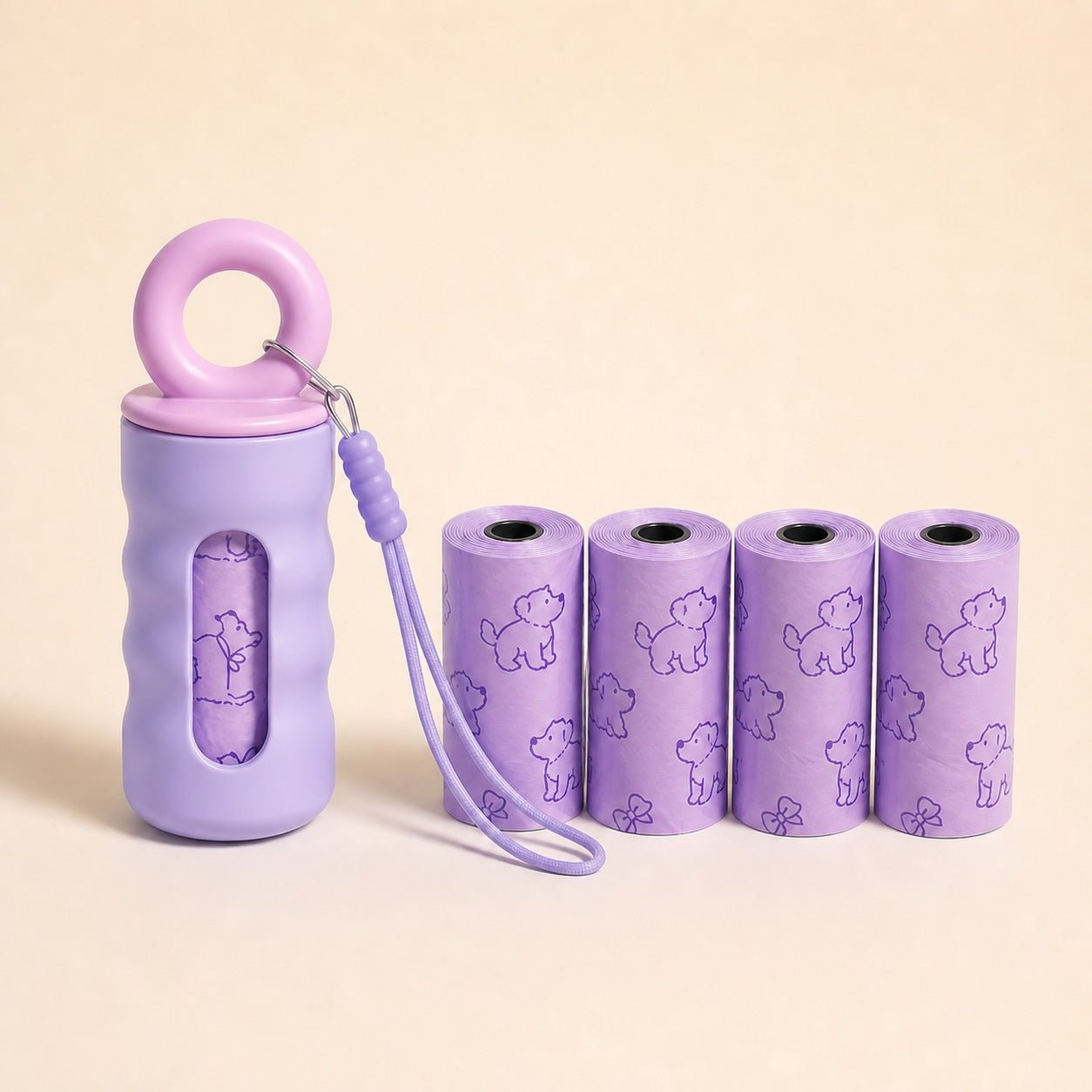 Dog Waste Bag Dispenser & Refill Sets - Starter Set — Purple + 4 Rolls