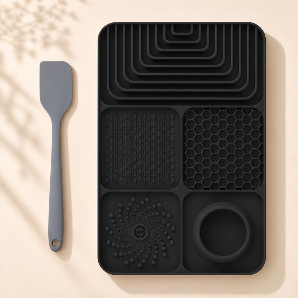 Silicone Slow Feeder Lick Mat for Dogs - Rectangular — Black