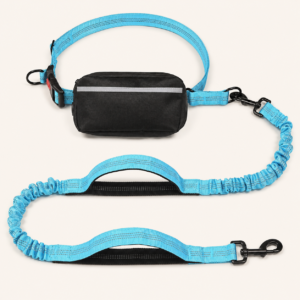 Reflective Hands-Free Dog Leash with Waist Pouch - Sky Blue