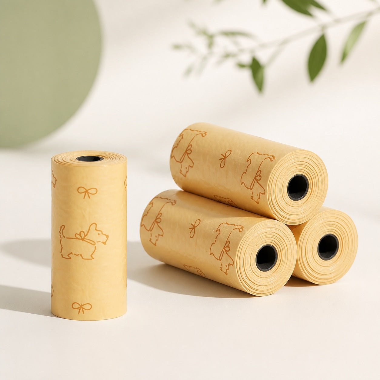 Dog Waste Bag Dispenser & Refill Sets - 4 Refill Rolls — Yellow